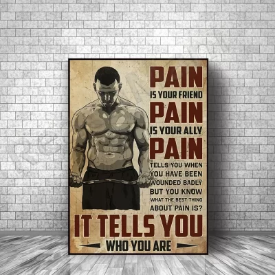 Ginásio treino de fitness levantamento de peso homem cartaz dor é seu amigo dor cartaz arte da parede impressão casa sala estar decoração cartaz