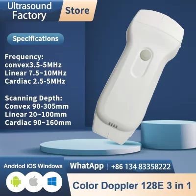 Sonda de ultrassom sem fio 3 em 1 cabeças duplas para Android IOS Windows Systems128 elementos Sonda Doppler colorida