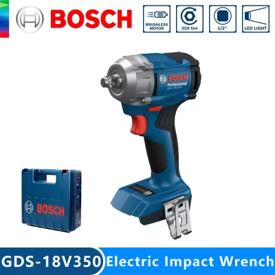 Chave de impacto sem fio bosch gds 18v-350, 350nm, 1/2 ", sem escova, configurações de 3 pares, ajuste de luz led, 1200rpm, driver, ferramenta nua