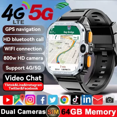 2025 novo cartão sim 5g pequeno telefone móvel relógio inteligente hd câmera dupla 64gb rom nfc gps wifi à prova dwaterproof água google play pulseiras inteligentes
