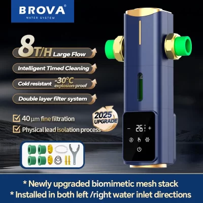 Pré-filtro de purificação de água biônica central para casa inteligente BORVA 8000L/H com autolimpeza temporizada automática e alta taxa de fluxo