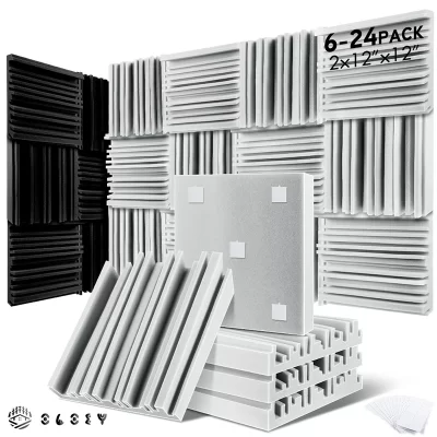 Equipamento de absorção de som 6/12/24 peças, painel de parede de isolamento de ruído de música doméstica, painéis acústicos de banda larga acolchoamento de espuma à prova de som