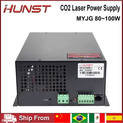 Fonte de alimentação a laser CO2 Hunst MYJG-100W para máquina de corte e gravação a laser 80W 100W