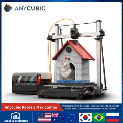 Anycúbico kobra 3 max combo impressora 3d fdm até 600 mm/s velocidade máxima de impressão volume de construção enorme 500*420*420mm controle de aplicativo inteligente