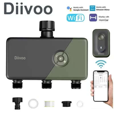 Temporizador de rega de jardim Diivoo-WiFi, controlador inteligente de irrigação por aspersão, válvula de água, 1, 2, 3 zonas