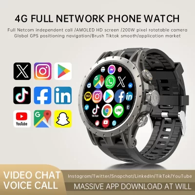 2025 Q85 Smart Watch 4G Cartão SIM 1,43 polegadas AMOLED 466 * 466 Tela Esporte Pull Out 180 ° Smartwatch à prova d'água com câmera rotativa de 2MP