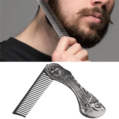 Pente de barba dobrável, bigode, bolso, pente de cabelo para homens, liga de cabelo, escova de caveira, bigode, ferramenta de estilo de barba para salão de casa