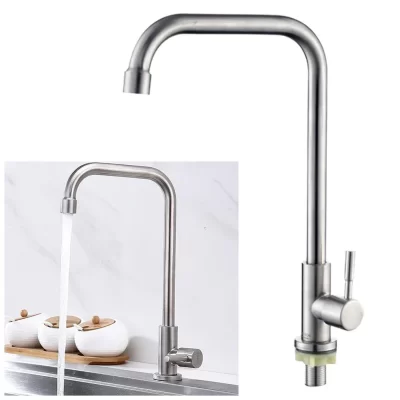Torneiras de cozinha com alavanca única, torneira misturadora de água fria, aço inoxidável escovado, montagem no deck, pia de cozinha