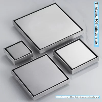 Dreno de piso de aço inoxidável 304 engrossado para banheiro, dreno de piso oculto à prova de odores Estilo minimalista moderno
