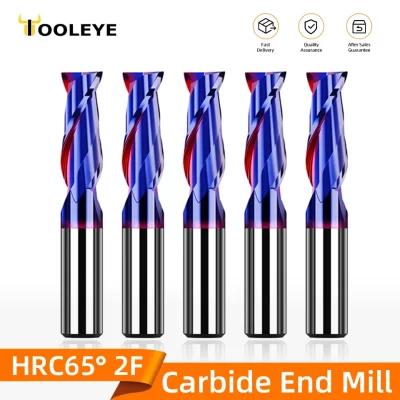 Tooleye hrc65 haste de fresa de metal duro 2 flautas ferramenta de corte de fresa de metal revestimento cnc fresas planas para aço inoxidável