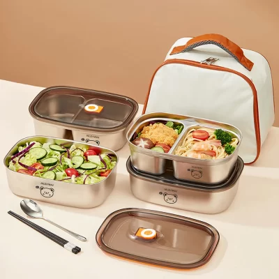 WORTHBUY Grande Capacidade 304 Aço Inoxidável Lancheira Viagem Piquenique Portátil Bonito Padrão Vazamento Prova Bento Box Microondas Seguro