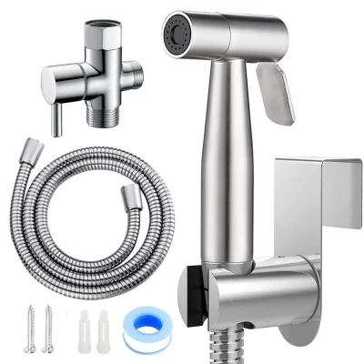 Conjunto de pulverizador de bidê de banheiro portátil, aço inoxidável, torneira de bidê, pistolas pulverizadoras, banheiro, cabeça de chuveiro, auto limpeza
