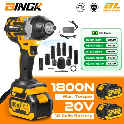 Chave de impacto elétrica sem escova, torque 1800n.m, 1/2 polegadas, chave de soquete sem fio, ferramenta elétrica para makita, bateria de 18v