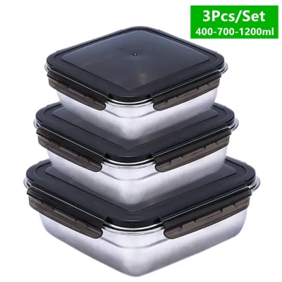 1200/750/400ml conjuntos de lancheira de grau alimentício 304 aço inoxidável anti-vazamento bento caixa forte aperto microondas pode aquecer lancheira