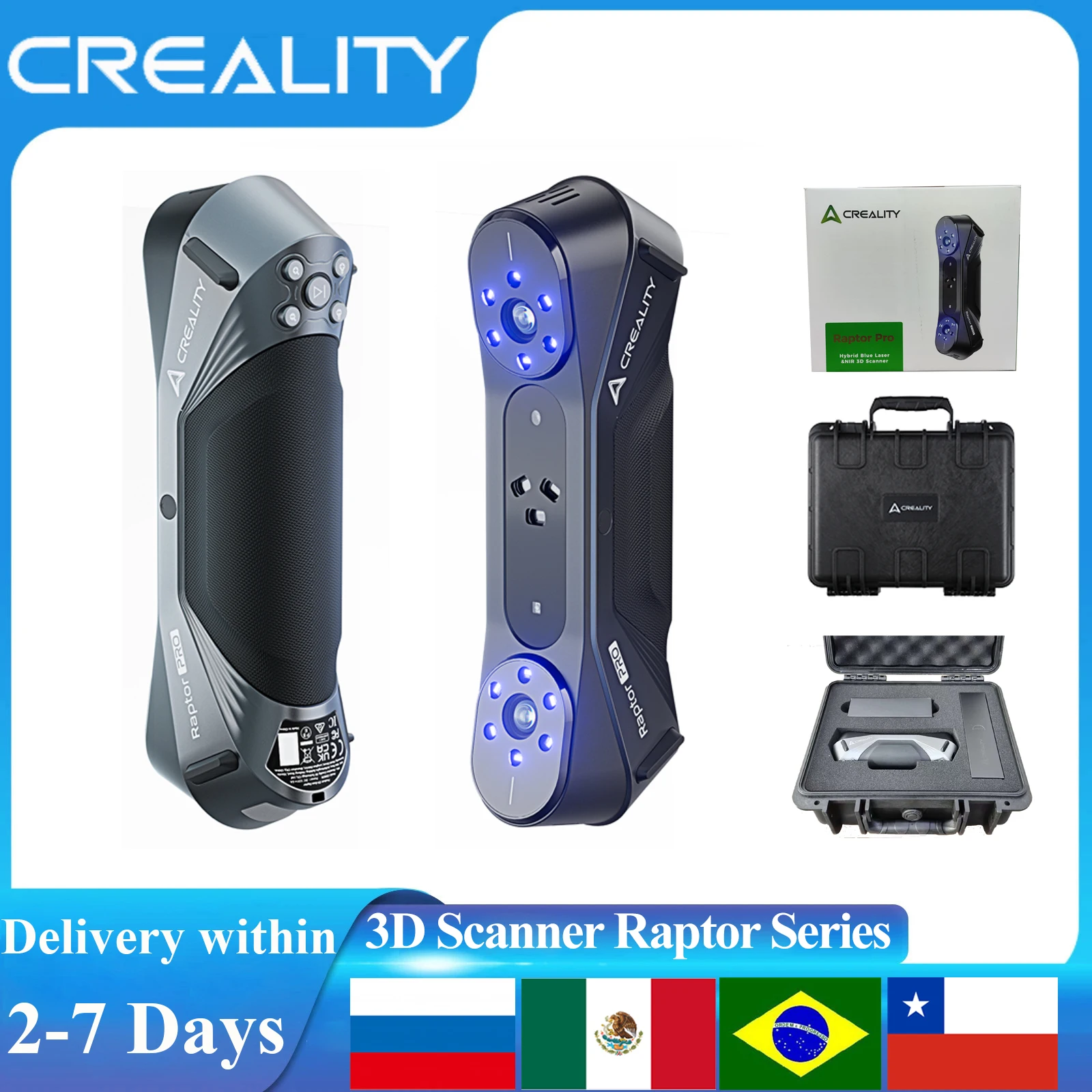 Creality Raptor Pro 3D Scanner 22 + 7 Linha Laser Azul/NIR Velocidade de Alta Precisão Anti-Shake Rastreamento 24Bit Color Scan Blue & NIR Ligh