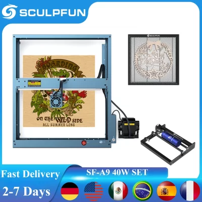 Sculpfun SF-A9 máquina de gravação a laser cnc cortador e gravador placa favo mel rolo rotativo com assistência ar automática