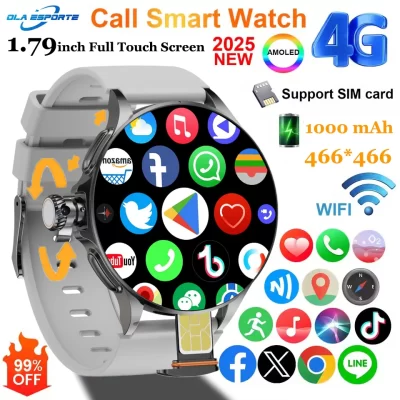 4g relógio inteligente para homem nfc gps 2g + 16g de armazenamento 466*466 hd câmera dupla 2g 4g cartão sim wifi 1000mah acesso rápido na internet smartwatch