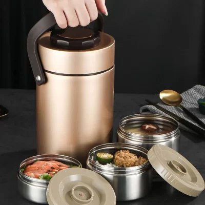 Lancheira portátil com isolamento a vácuo, aço inoxidável 304, frasco térmico, empilhável, bento, recipiente de comida quente, caixa de armazenamento de cozinha