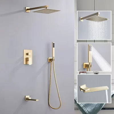 Luxo escondido conjunto de torneira do chuveiro do banheiro fixado na parede banheira misturador quente e fria sistema de chuveiro de chuva 10 Polegada chuveiros cabeça banho bico