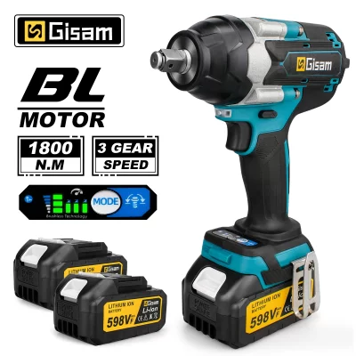Chave de impacto elétrica sem escova, torque 1800n.m, bateria de íon de lítio de 1/2 polegadas, ferramentas sem fio para pinos de bateria makita 18v