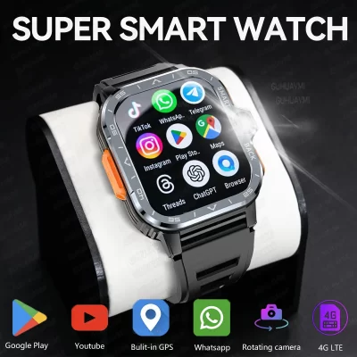 Relógio Inteligente Esportivo para Homens, Xiaomi, IOS, PGD, 4G LTE, GPS, WiFi, Cartão SIM, NFC, Câmera Dupla, Armazenamento de ROM 64G Robusto, Frequência Cardíaca, Homens