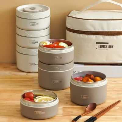 Lancheira isolada portátil para alimentos, lancheira empilhável de aço inoxidável para micro-ondas, conjunto de lancheira à prova de vazamento