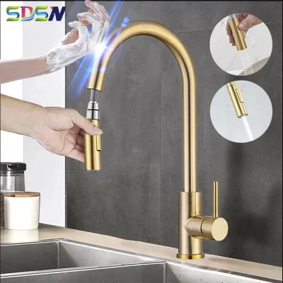 Torneiras De Cozinha Hot Cold Touch SDSN Qualidade Aço Inoxidável Escovado Ouro Torneiras Misturadoras Smart Touch Kitchen Mixer Tap
