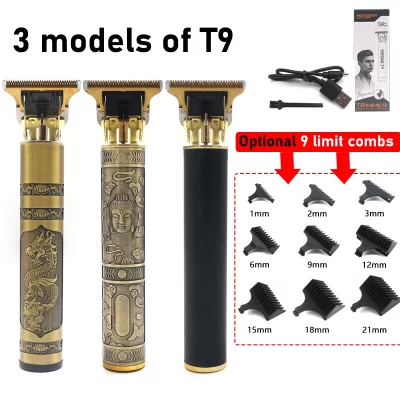 T9 profissional máquina de cortar cabelo corpo metal lâmina aço inoxidável máquina cortar cabelo aparador barba para homens máquina acabamento