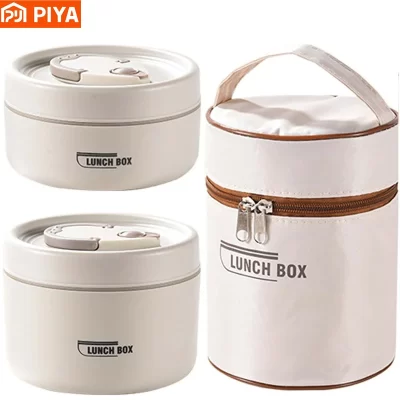 Conjunto de recipiente de almoço isolado portátil para adulto, lancheira bento de aço inoxidável empilhável para alimentos quentes, alimentos térmicos à prova de vazamento