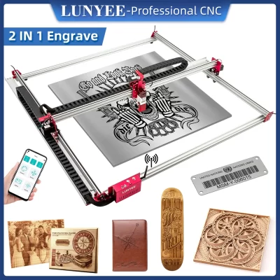 LUNYEE Laser Gravador 80W 100x100cm App Controle CNC Router Laser Cortador 2 em 1 Suporte LightBurn, 10W Laser com Air Assist