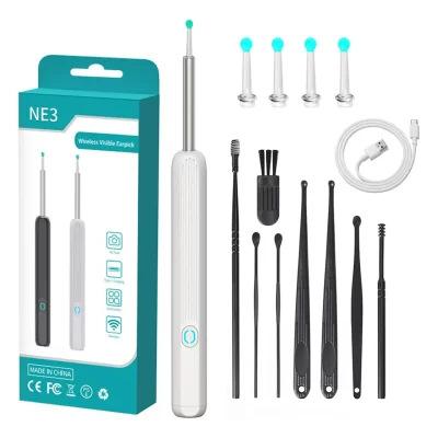 Cleaner Visual Sem Fio Inteligente, Ferramenta de Remoção de Cera Orelha com Câmera, Endoscópio Orelha, Kit 1080P para iPhone, IPad, Android