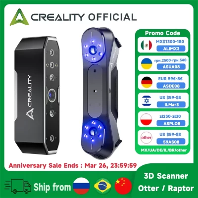 Creality CR-Scan Raptor Scanner 3D Múltiplas linhas Azul NIR 0,02mm Precisão 60FPS Anti-Shake Tracking Scanning Scanner a Cores 24Bit