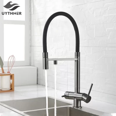 Torneira com filtro de água para cozinha, bico duplo, misturador de água potável pura, rotação, purificação de água, torneiras, guindaste de cozinha