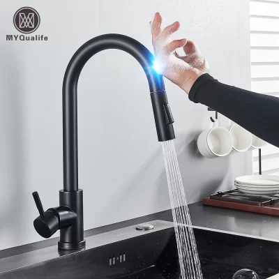 Pull out sensor preto torneira da cozinha sensível ao toque misturador para cozinha sensor de toque torneira misturadora
