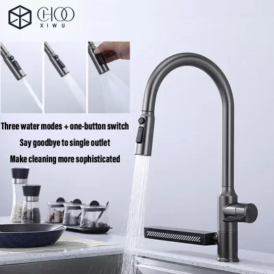 CHOOXI WU-Torneira de cozinha preta com quatro funções, alça única, misturador removível, água quente e fria, montada no deck