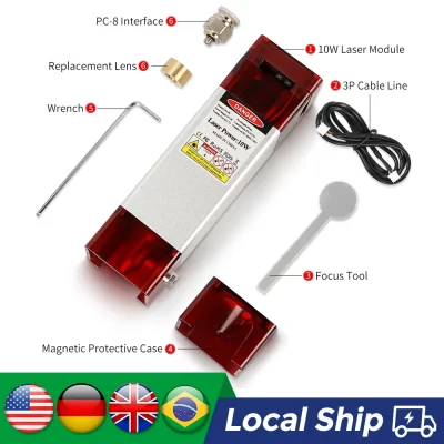 Módulo de laser de 10w com cabeça de gravação a laser de assistência de ar 450nm ttl cabeça de laser de luz azul para ferramentas de corte a laser cnc