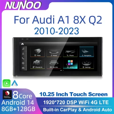 Android 14 rádio automático carplay para audi a1 q2 2010-2023 gps carro multimídia player navi estéreo dsp wifi sim bt ips tela de toque