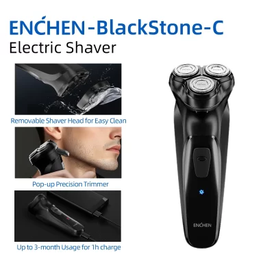 ENCHEN barbeador elétrico masculino maquininha de barbear masculino Barbeador Profissional Aparador de barba Elétrico Navalha Flutuante Máquina de barbear Aparador pop-up Barbeador para homens BLACKSTONE-C