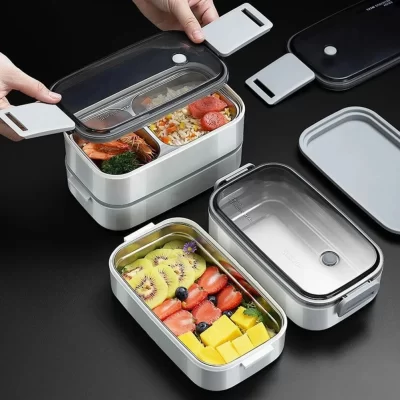 Lancheira isolada em aço inoxidável 304, Recipientes portáteis de microondas para os trabalhadores, piquenique estudantil, Bento Box branco, 1/2 La