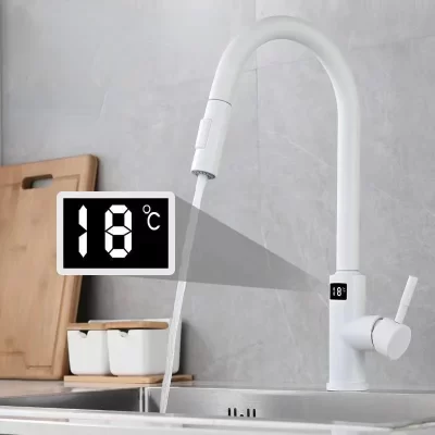 Torneira de toque inteligente com display digital, aço inoxidável, multifunções, cozinha extraível, quente e fria
