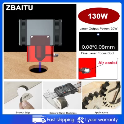 Zaritu 130w kit módulo gravador a laser 20w cabeça de laser de diodo de potência de saída para cortador de gravura cnc diy metal madeira couro acrílico