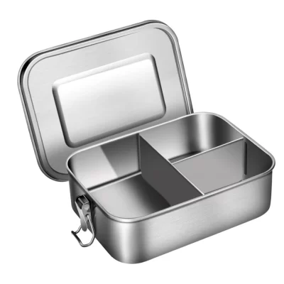 Lancheira com compartimento portátil, recipientes de preparação de refeição de alimentos de aço inoxidável 304, caixa bento segura para máquina de lavar louça sem BPA