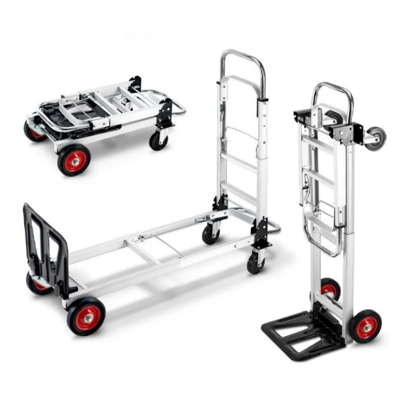 Carrinho de mão dobrável com alça ajustável, carrinho logístico de liga de alumínio, multifuncional, portátil, transporte, dolly de carga