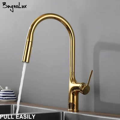 Bagnolux titânio preto escovado deck montado torneira da cozinha dois função único punho puxar para fora misturador de água quente e fria torneiras