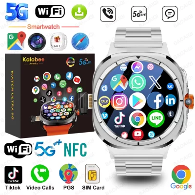 Netcom completo relógio 7 ultra inteligente masculino hd chamada de vídeo smartwatch 4g/5g cartão sim gps mapa wifi câmera rotativa global google apps