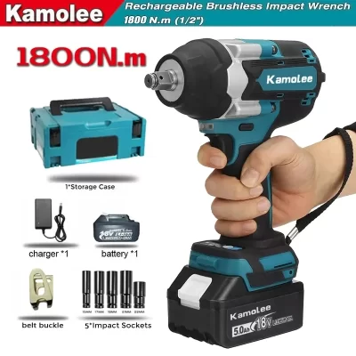 Kamolee chave de impacto elétrica sem escova chave elétrica sem fio 1/2 polegada recarregável para makita 18v bateria