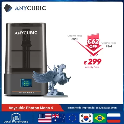 Anycúbico fóton mono 4 10k + 7 Polegada tela de alta definição impressora 3d resina uv de alta velocidade impressora 3d tamanho de impressão 153x87x165mm