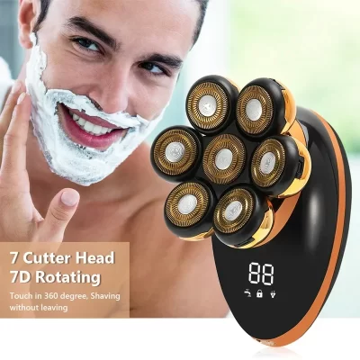 5 em 1 7d recarregável cabeça careca shavers kit para homens usb display led cabeças de barbear elétrica barba orelha nariz cabelo aparador facial