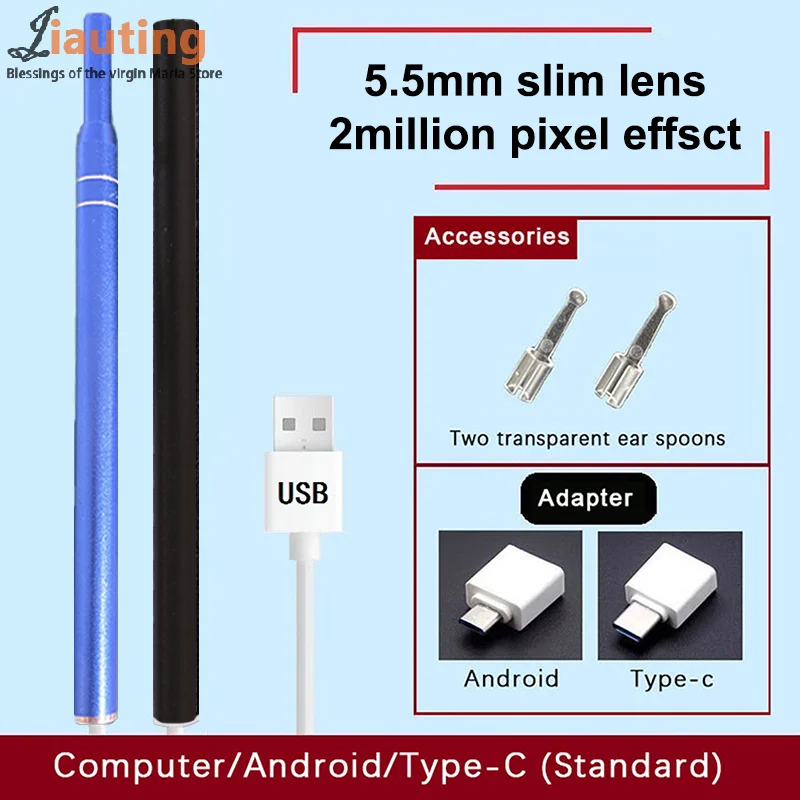 Colher endoscópica visual inteligente, limpador de ouvido, câmera, otoscópio, removedor de cera de ouvido, ferramenta de remoção de cera de ouvido, suporte android tipo-c - Image 5