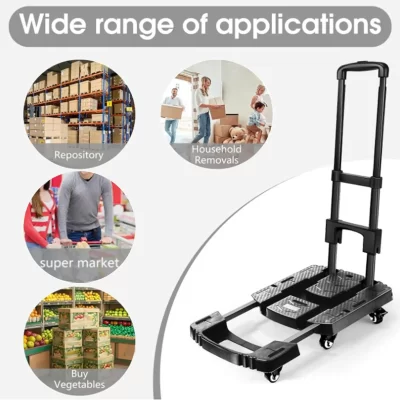 Caminhão de mão dobrável com rodas, economizando espaço, carrinho estável para compras, viagem, bagagem móvel, rolamento de carga de 200kg